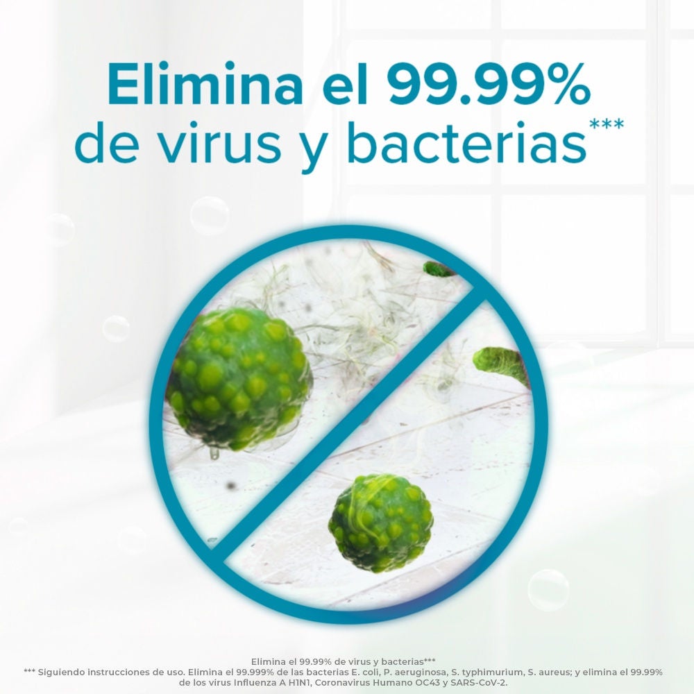 No necesita enjuagarse y puede utilizarse en todas las superficies de tu hogar, como pisos, paredes, cocina y baño