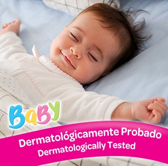  Bebé junto a ropa limpia y suave, resaltando sus beneficios para el cuidado de la piel y la frescura duradera.